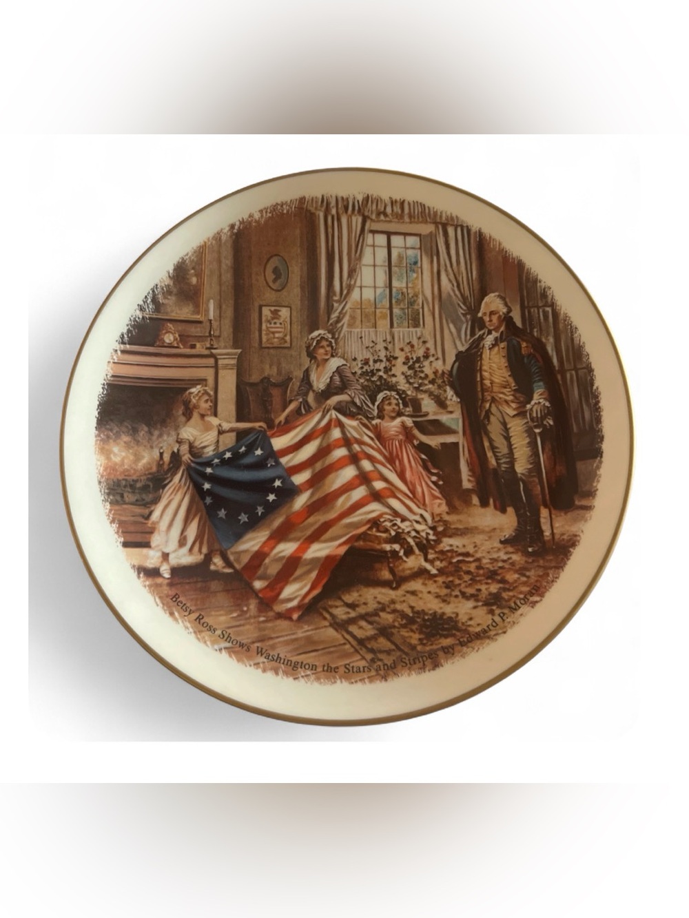 Vtg  plate:Betsy Ross shows Washington the Stars And Stripes by Edward P Moran